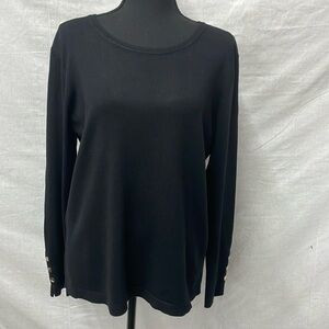 JM Collection black knit blouse, long-sleeve, crew neck, size Large, NWT